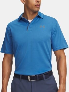 Under Armour Mens HeatGear Blue With Gray Accent Loose Fit Short-Sleeve Polo XL